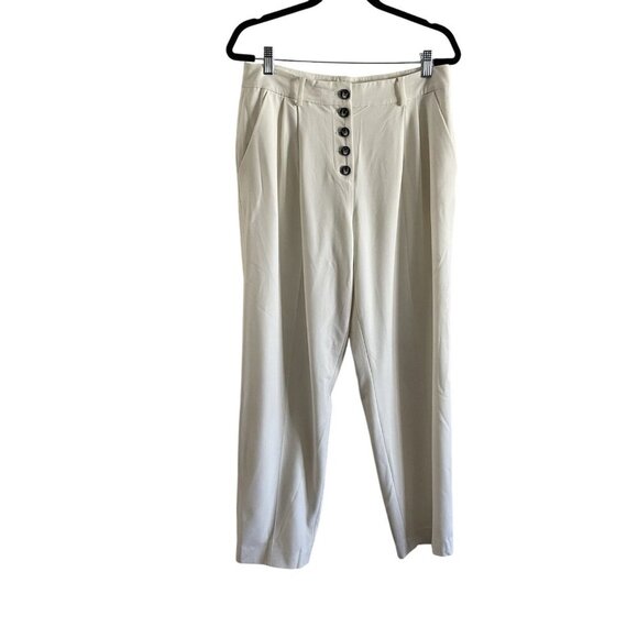 Bar III Women 8 Ivory High-Rise Button Fly Pleated Ankle Trouser Pants - Picture 2 of 10